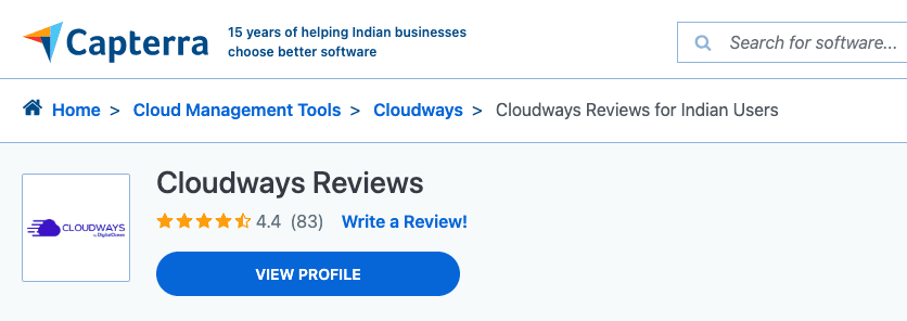 cloudways capterra ratings