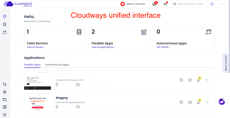 cloudways dashboard