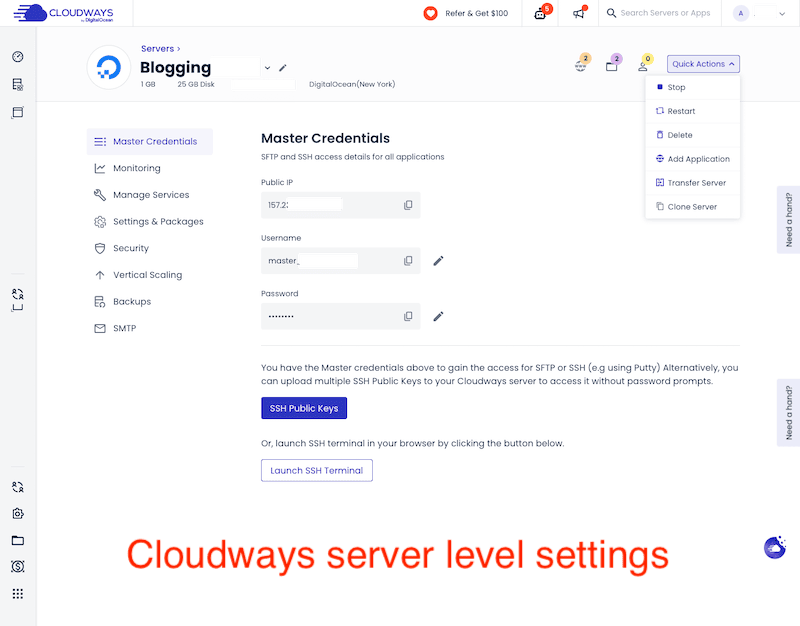 cloudways server level settings