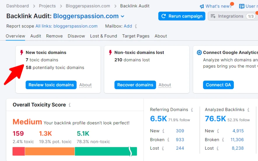 backlink audit semrush