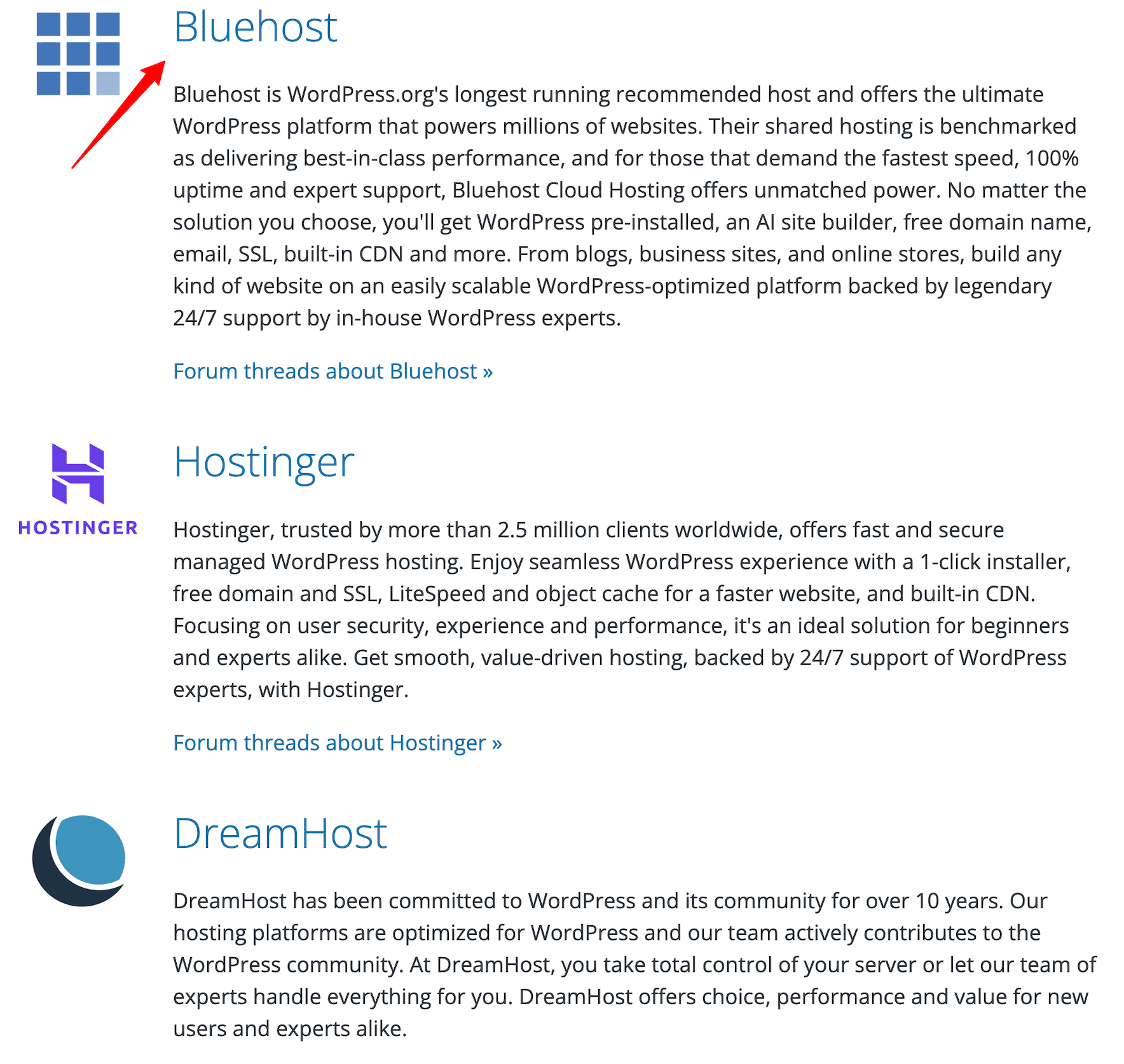 bluehost wordpress recommended host