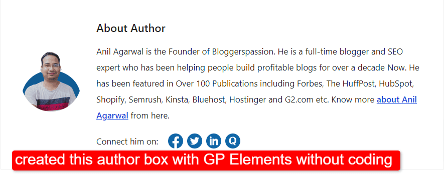 created this author box with GP Elements without coding