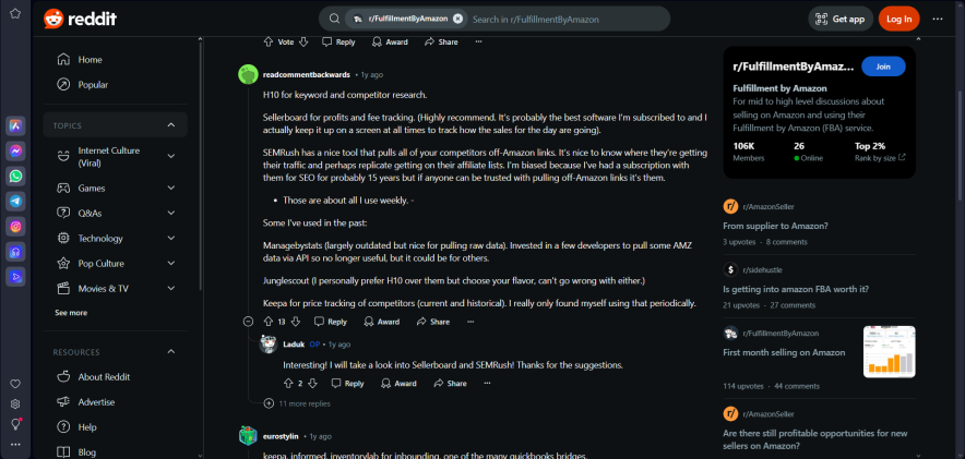 discussion on best amazon seller central softwares on reddit