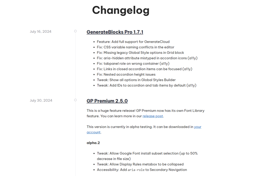 generatepress changelog