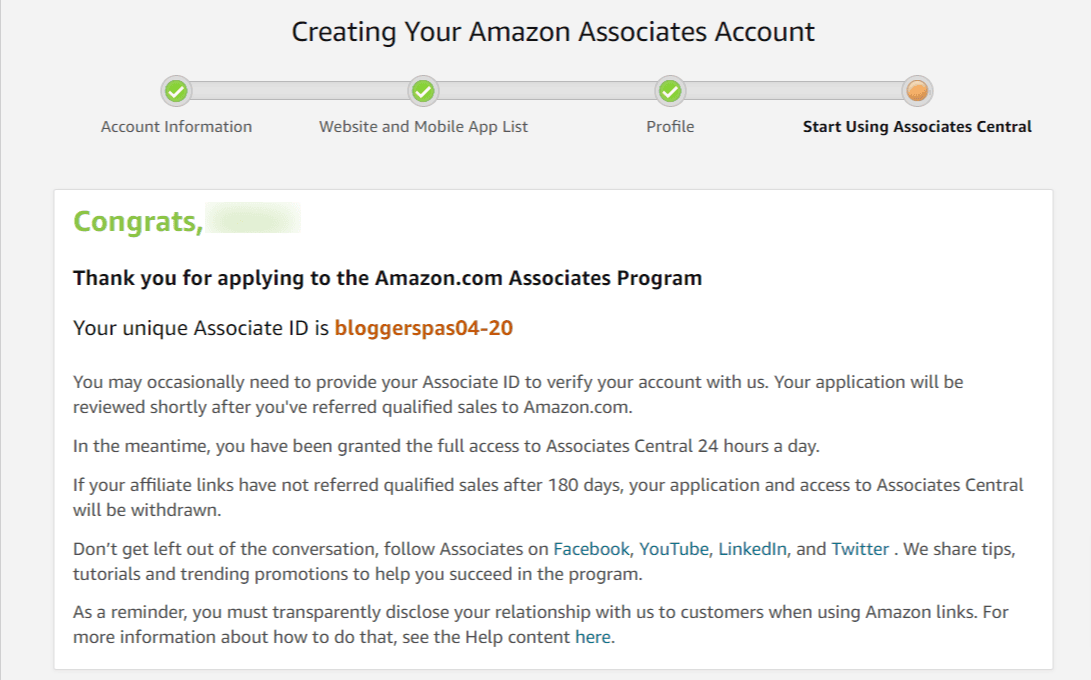 Applying to the Amazon Associates Account