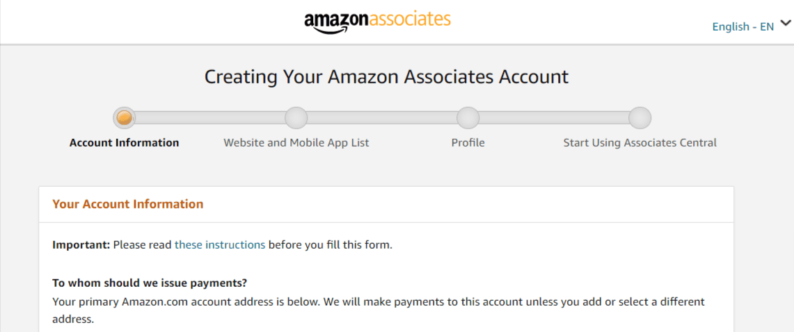 create amazon associate account