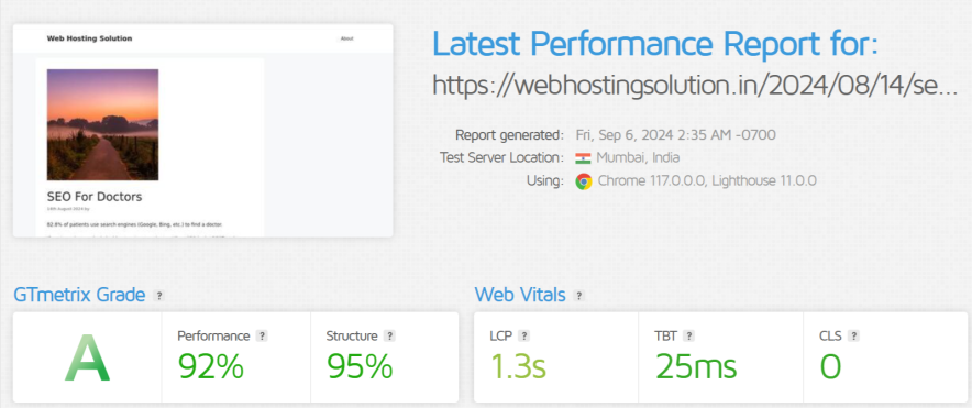 gtmetrix report of wordpress hosting servers