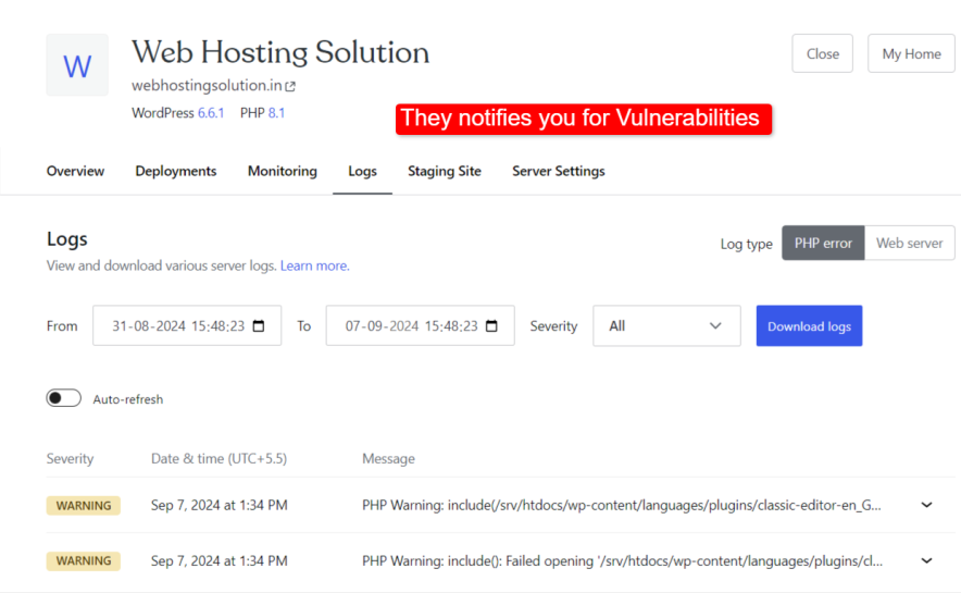 wordpress hosting team notifies you if any vulnerability encounter on your site