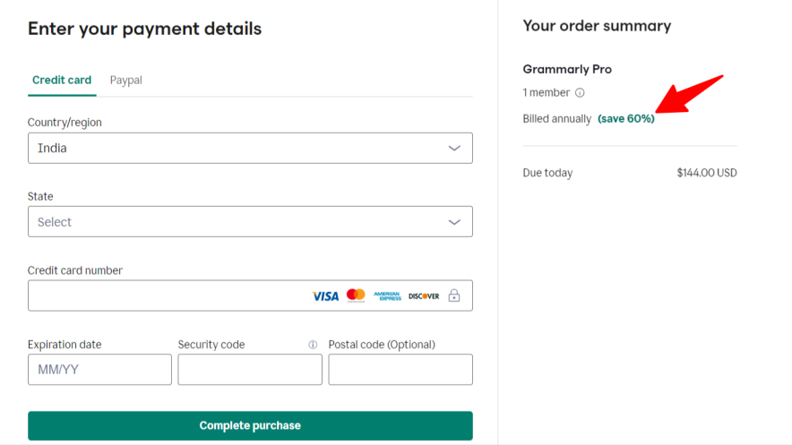 Step 4 Complete the Payment & Claim the grammarly Coupon