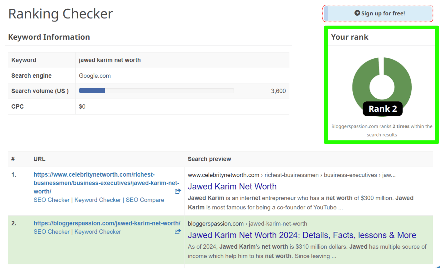 SEObility Ranking Checker