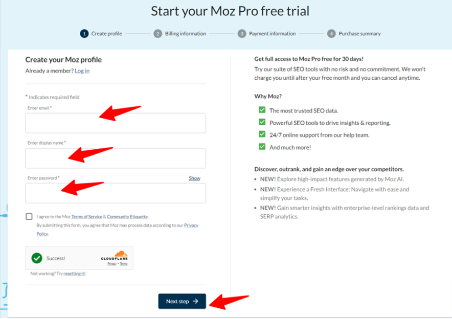 Step 2 Free Signup to Moz