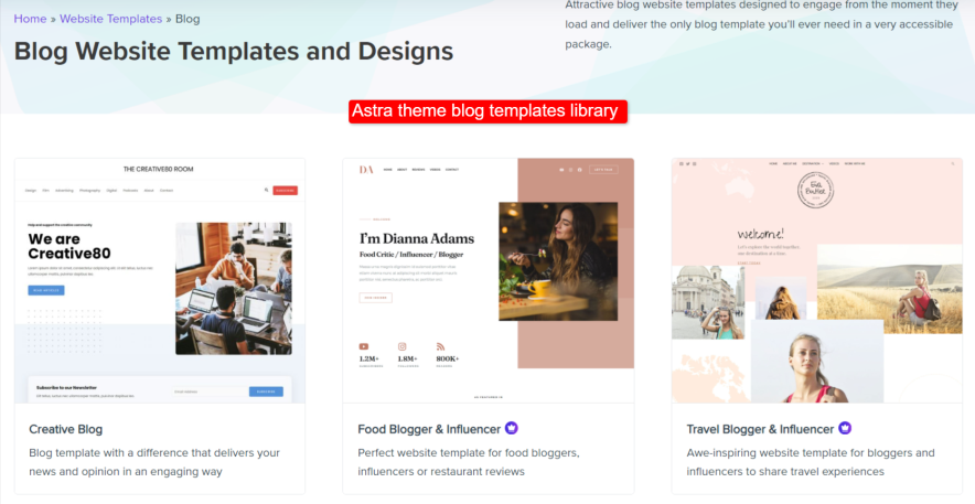 Astra theme blog templates library