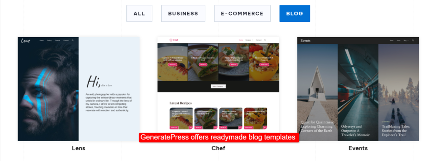 generatepress offers lot of free blog design templates
